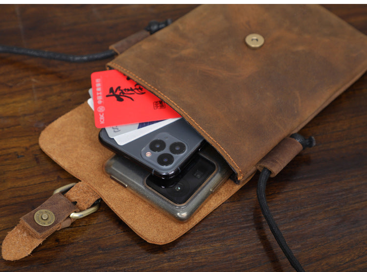 First Layer Cowhide Minimalist Phone Bag Crazy Horse Leather Crossbody