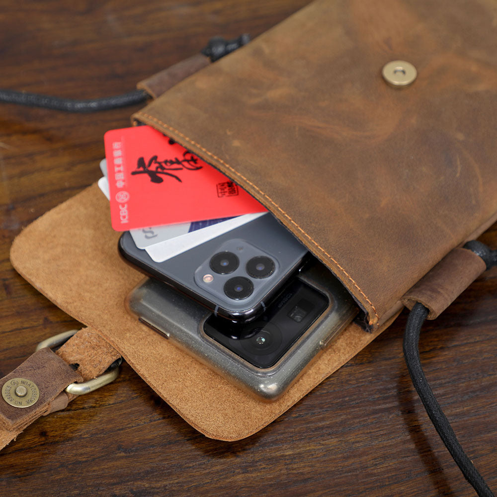 First Layer Cowhide Minimalist Phone Bag Crazy Horse Leather Crossbody