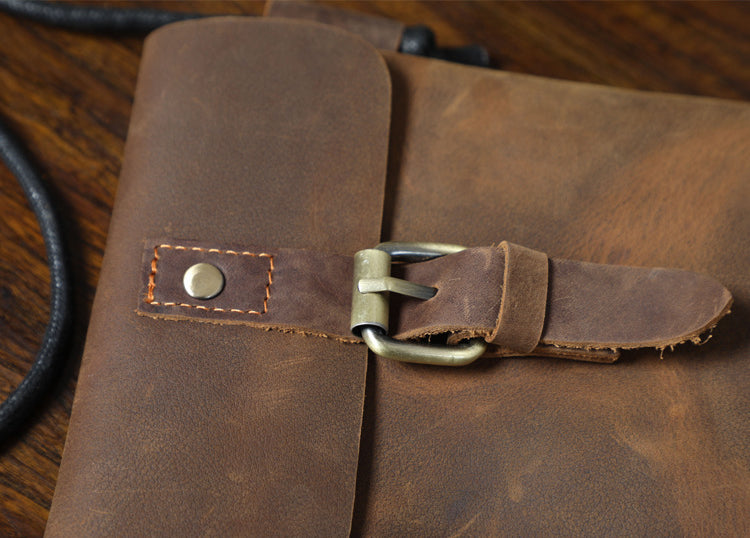 First Layer Cowhide Minimalist Phone Bag Crazy Horse Leather Crossbody