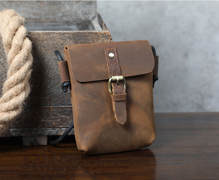 First Layer Cowhide Minimalist Phone Bag Crazy Horse Leather Crossbody