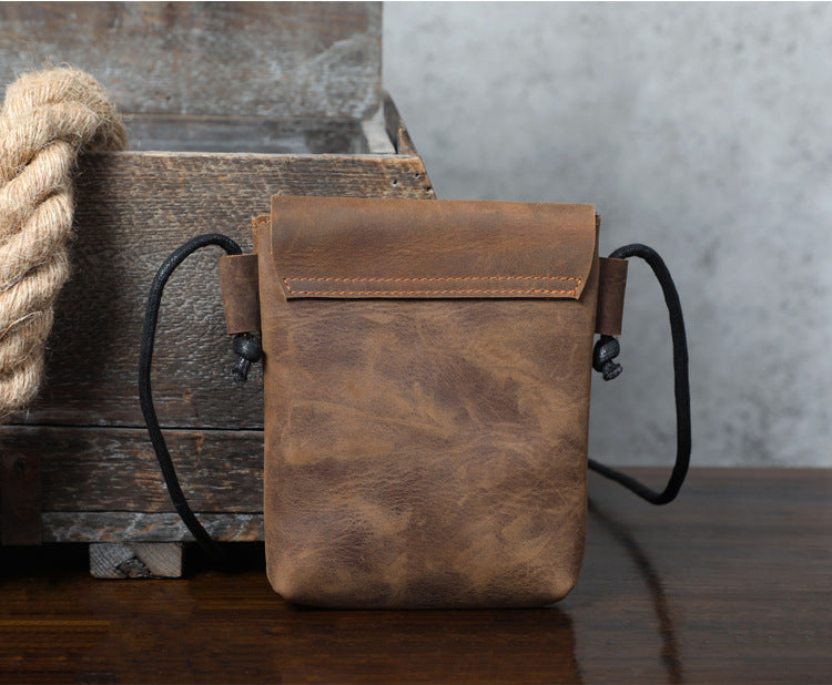 First Layer Cowhide Minimalist Phone Bag Crazy Horse Leather Crossbody