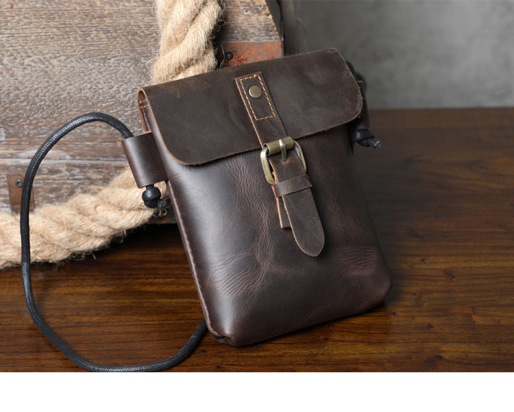 First Layer Cowhide Minimalist Phone Bag Crazy Horse Leather Crossbody
