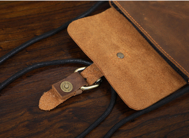 First Layer Cowhide Minimalist Phone Bag Crazy Horse Leather Crossbody