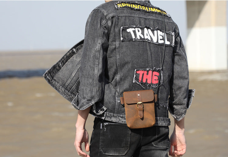 First Layer Cowhide Minimalist Phone Bag Crazy Horse Leather Crossbody