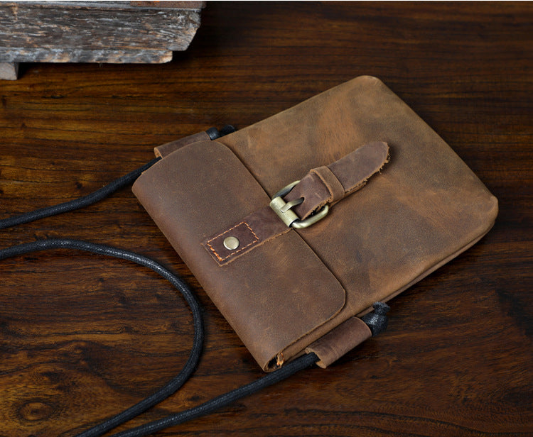 First Layer Cowhide Minimalist Phone Bag Crazy Horse Leather Crossbody