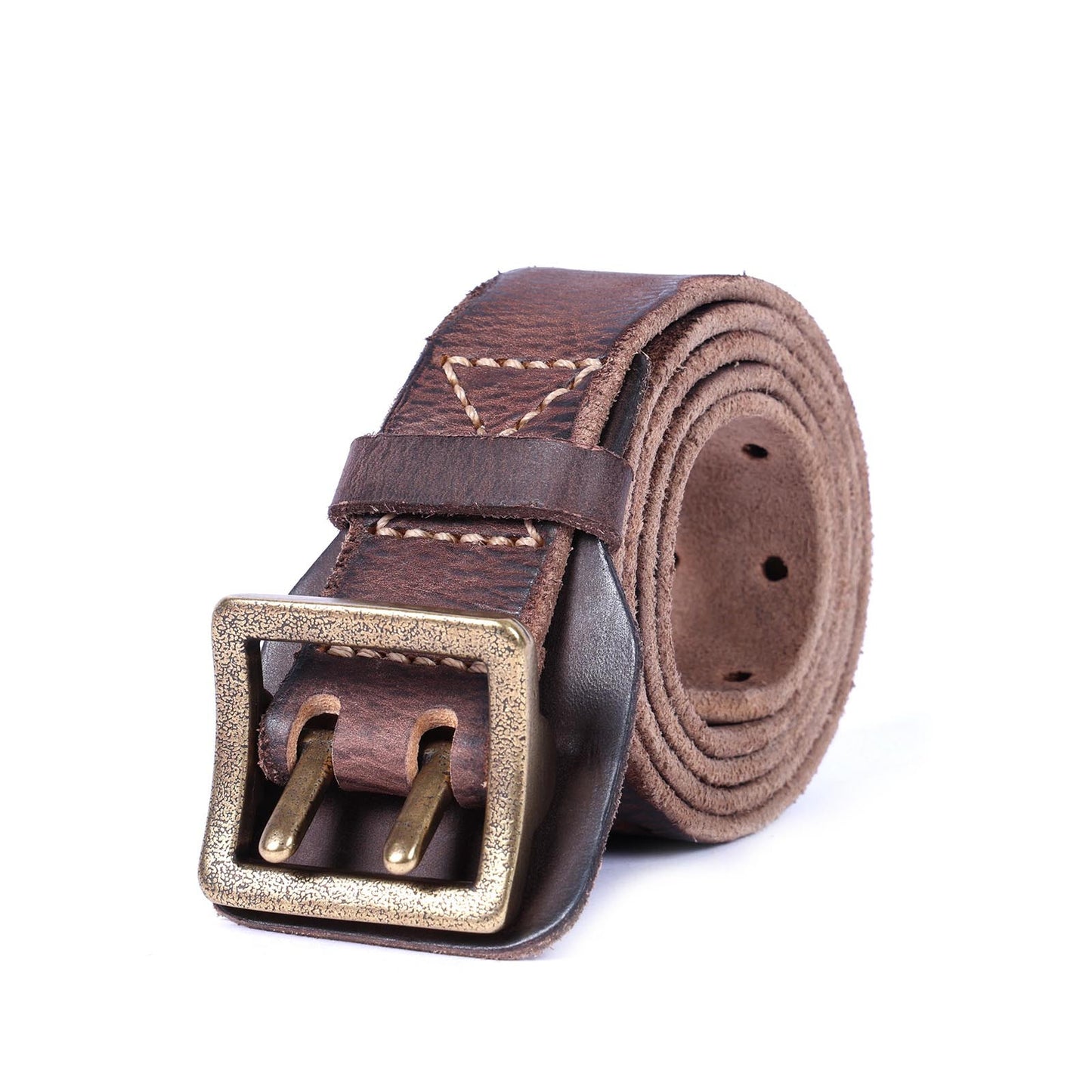 American Style Thickened Top Layer Cowhide Men's Copper Buckle Belt Double Pin Buckle Vintage Handmade Italian Genuine Leather Belt Simple