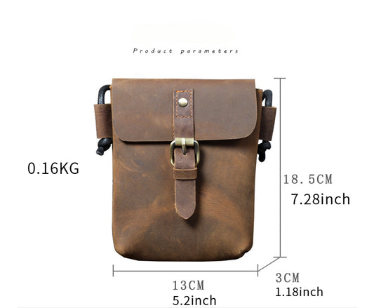 First Layer Cowhide Minimalist Phone Bag Crazy Horse Leather Crossbody
