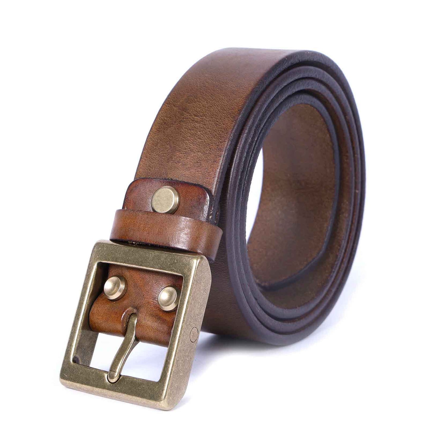 American Retro Thickened Top Layer Cowhide Belt for Men with Pure Copper Buckle, Pin Buckle, Handmade Italian Genuine Leather Belt