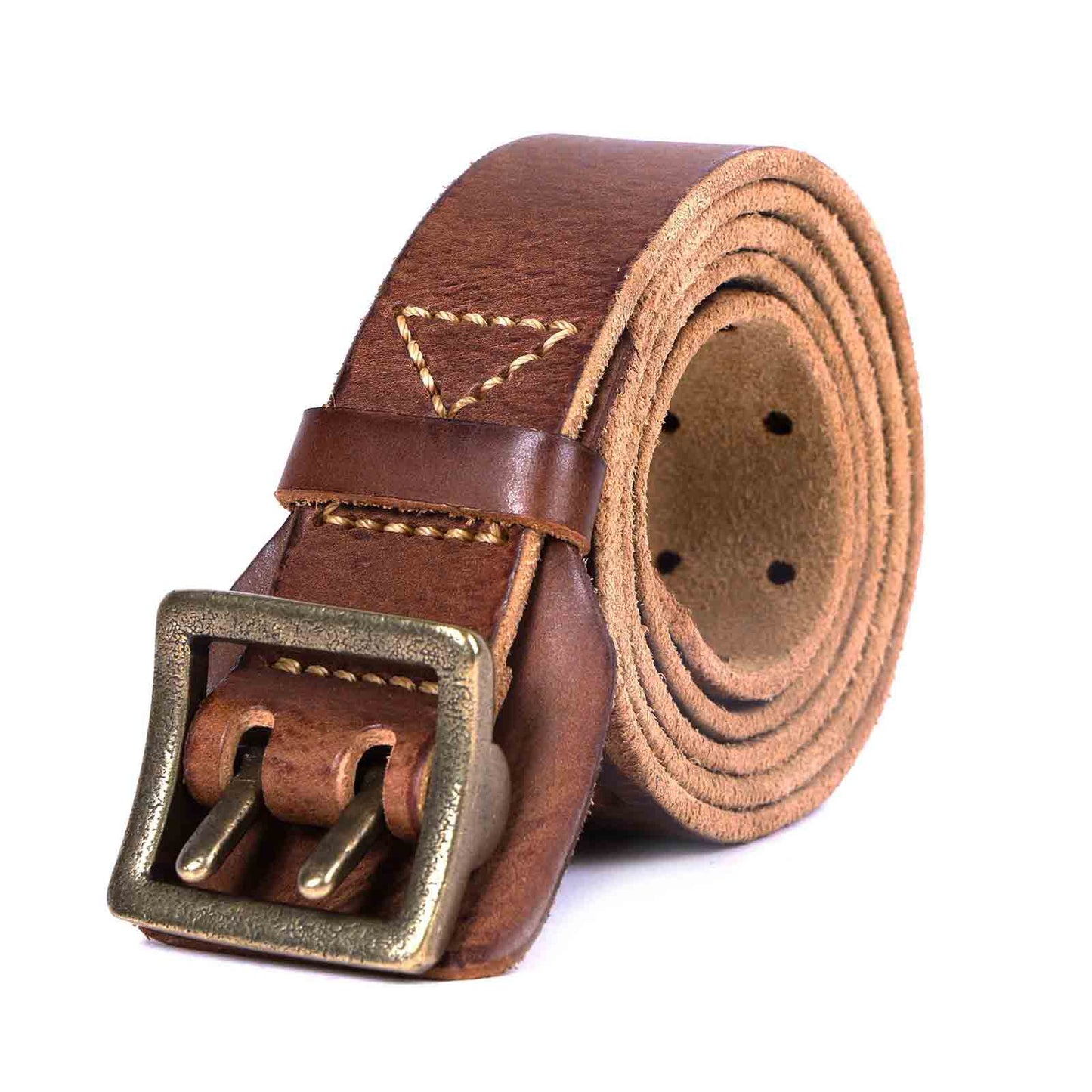 American Style Thickened Top Layer Cowhide Men's Copper Buckle Belt Double Pin Buckle Vintage Handmade Italian Genuine Leather Belt Simple