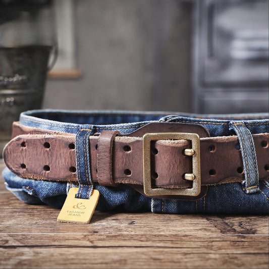 American Style Thickened Top Layer Cowhide Men's Copper Buckle Belt Double Pin Buckle Vintage Handmade Italian Genuine Leather Belt Simple