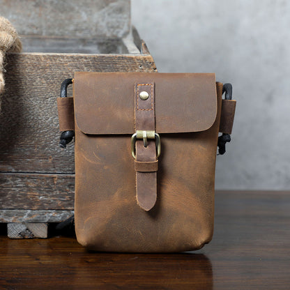 First Layer Cowhide Minimalist Phone Bag Crazy Horse Leather Crossbody