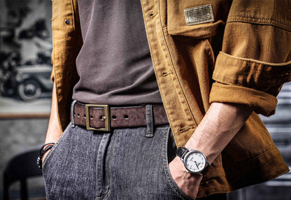 American Retro Thickened Top Layer Cowhide Belt for Men with Pure Copper Buckle, Pin Buckle, Handmade Italian Genuine Leather Belt