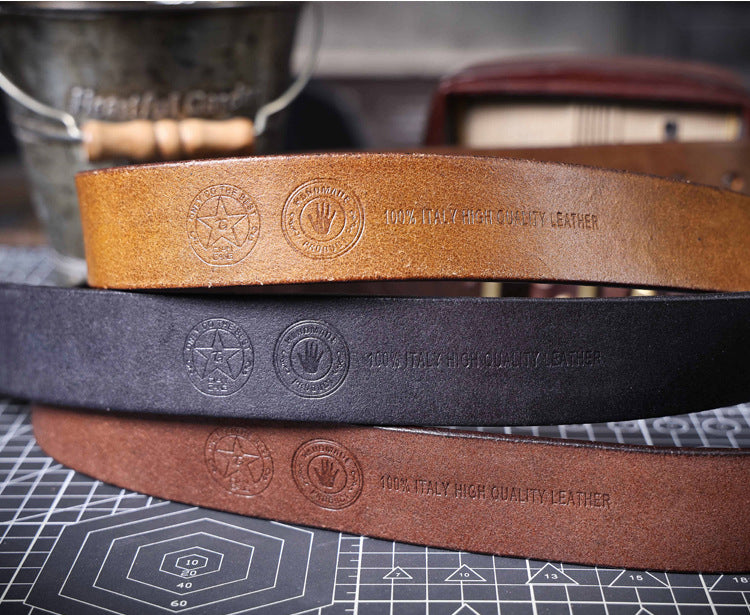 American Retro Thickened Top Layer Cowhide Belt for Men with Pure Copper Buckle, Pin Buckle, Handmade Italian Genuine Leather Belt