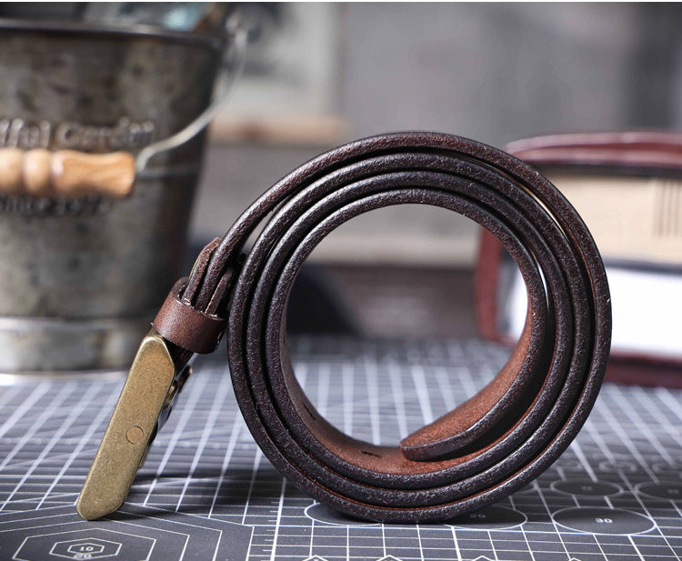 American Retro Thickened Top Layer Cowhide Belt for Men with Pure Copper Buckle, Pin Buckle, Handmade Italian Genuine Leather Belt
