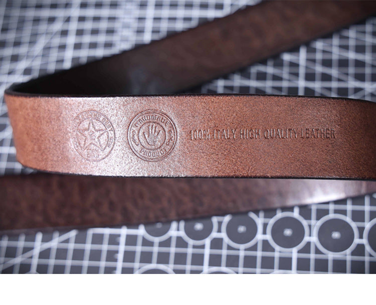 American Retro Thickened Top Layer Cowhide Belt for Men with Pure Copper Buckle, Pin Buckle, Handmade Italian Genuine Leather Belt