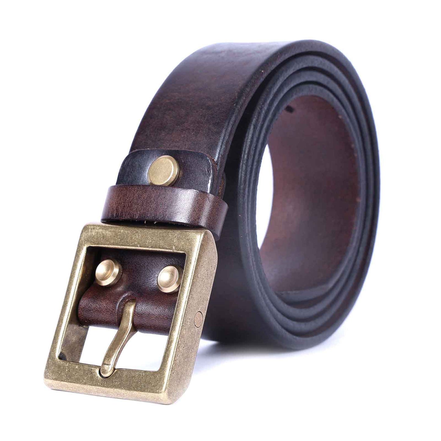 American Retro Thickened Top Layer Cowhide Belt for Men with Pure Copper Buckle, Pin Buckle, Handmade Italian Genuine Leather Belt