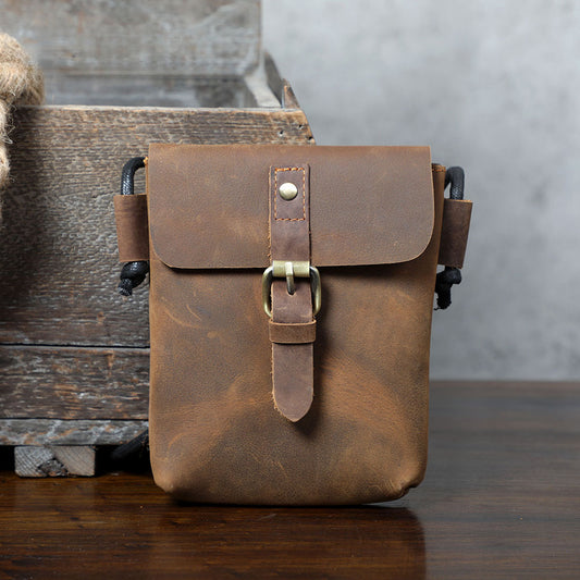 First Layer Cowhide Minimalist Phone Bag Crazy Horse Leather Crossbody