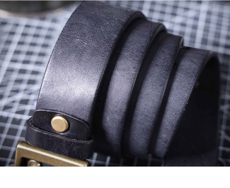 American Retro Thickened Top Layer Cowhide Belt for Men with Pure Copper Buckle, Pin Buckle, Handmade Italian Genuine Leather Belt