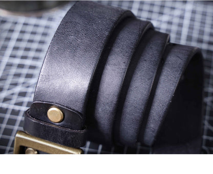 American Retro Thickened Top Layer Cowhide Belt for Men with Pure Copper Buckle, Pin Buckle, Handmade Italian Genuine Leather Belt