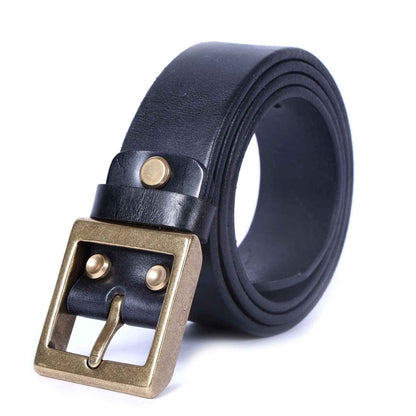 American Retro Thickened Top Layer Cowhide Belt for Men with Pure Copper Buckle, Pin Buckle, Handmade Italian Genuine Leather Belt