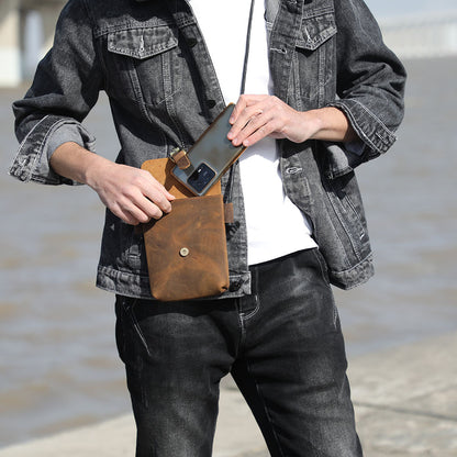 First Layer Cowhide Minimalist Phone Bag Crazy Horse Leather Crossbody