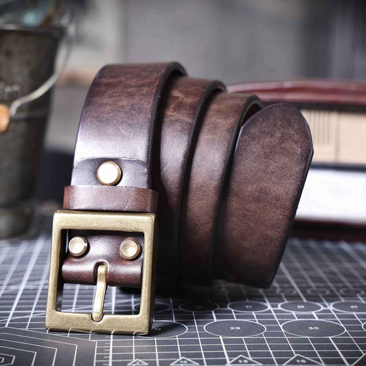 American Retro Thickened Top Layer Cowhide Belt for Men with Pure Copper Buckle, Pin Buckle, Handmade Italian Genuine Leather Belt