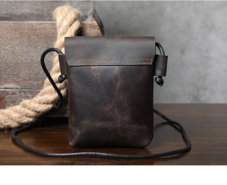 First Layer Cowhide Minimalist Phone Bag Crazy Horse Leather Crossbody