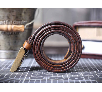 American Retro Thickened Top Layer Cowhide Belt for Men with Pure Copper Buckle, Pin Buckle, Handmade Italian Genuine Leather Belt
