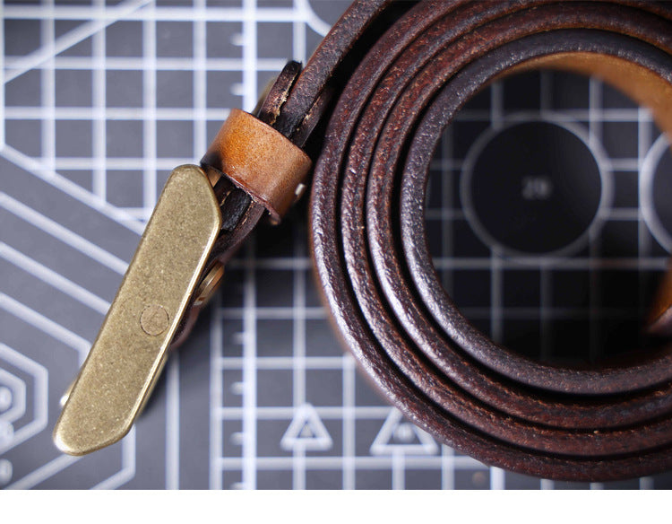 American Retro Thickened Top Layer Cowhide Belt for Men with Pure Copper Buckle, Pin Buckle, Handmade Italian Genuine Leather Belt