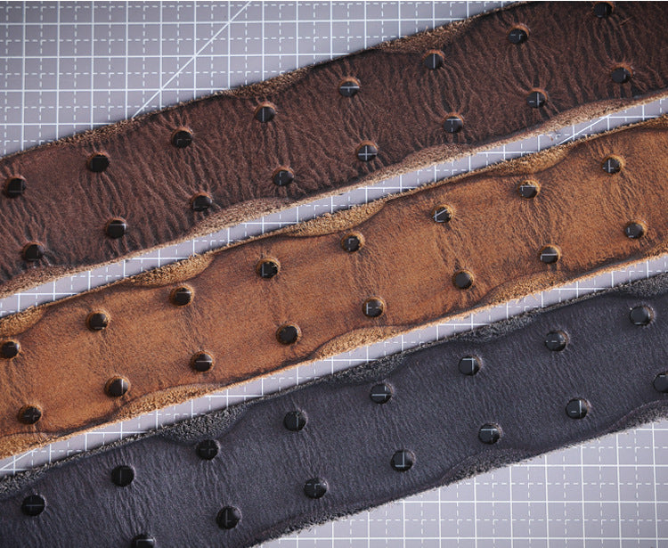 American Style Thickened Top Layer Cowhide Men's Copper Buckle Belt Double Pin Buckle Vintage Handmade Italian Genuine Leather Belt Simple