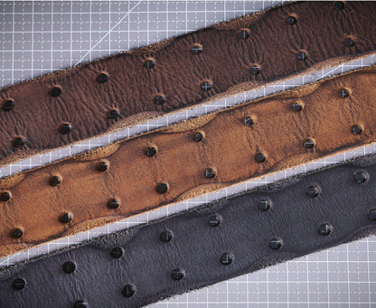 American Style Thickened Top Layer Cowhide Men's Copper Buckle Belt Double Pin Buckle Vintage Handmade Italian Genuine Leather Belt Simple