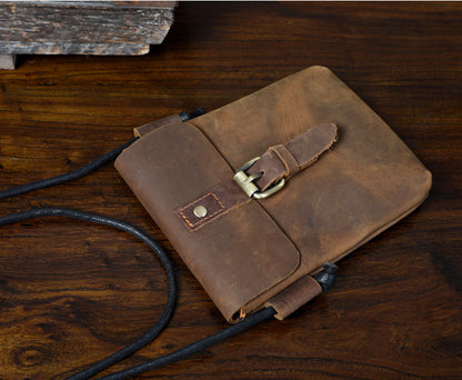 First Layer Cowhide Minimalist Phone Bag Crazy Horse Leather Crossbody